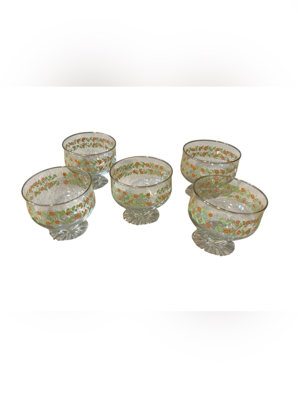 Vintage Fruit Glass Pedestal Dessert Bowls Cups Set of 5